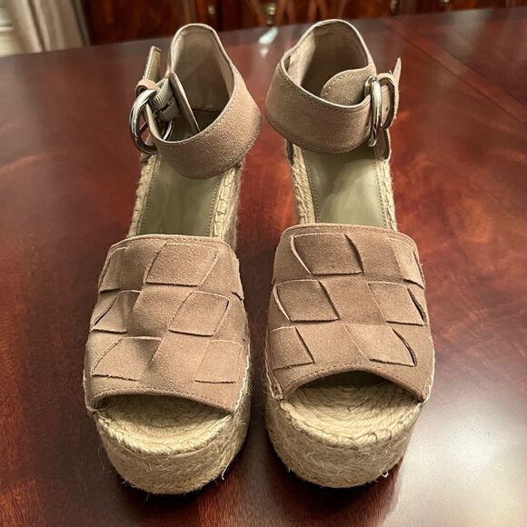 EUC Marc Fisher Adalla Jute Wedge Espadrilles Sandals Shoes Taupe Suede Size 8 - Picture 2 of 7